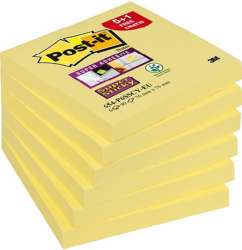 Karteczki samoprzylepne POST-IT® Super Sticky (654-P6SSCY-EU), 76x76mm, 5+1x90 kart., żółte, 1 bloczek GRATIS