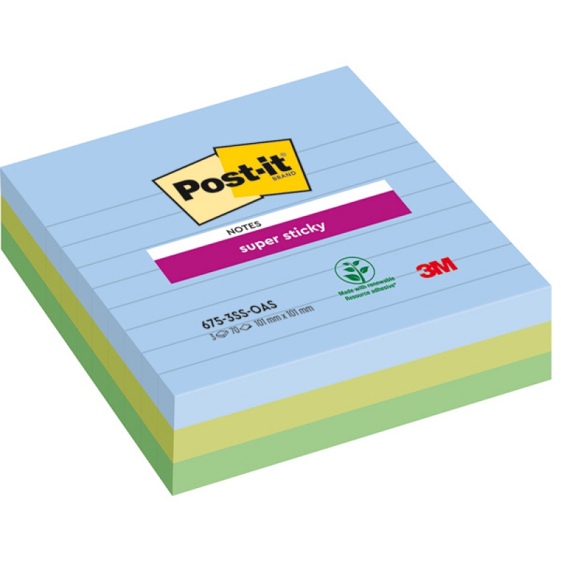 Karteczki samoprzylepne Post-it® Super Sticky XL, OASIS, w linię, 101x101mm, 3x70 kart. - zdjęcie (9
