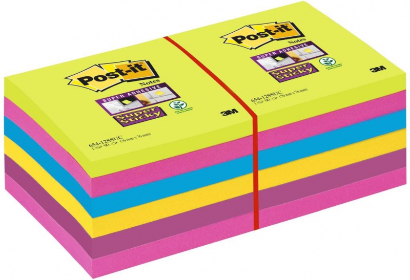 Karteczki samoprzylepne POST-IT® Super Sticky (654 -12SSUC), 76x76mm, 1x90 kart., neonowe - zdjęcie (6