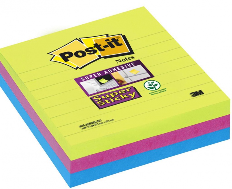 Karteczki samoprzylepne POST-IT® Super Sticky XL w linię (675-3SSMX), 101x101mm, 3x70 kart., paleta marrakesz - zdjęcie (6