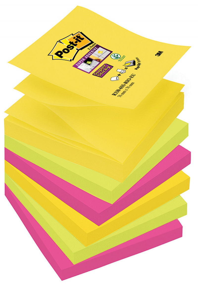 Karteczki samoprzylepne POST-IT® Super sticky Z-Notes (R330-6SS-RIO), 76x76mm, 6x90 kart., paleta Rio de Janeiro