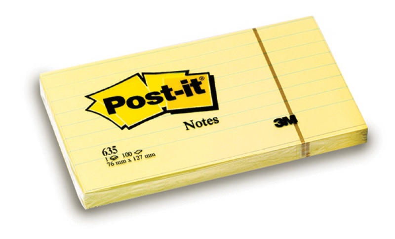 Karteczki samoprzylepne POST-IT® w linie (635), 127x76mm, 1x100 kart., żółte