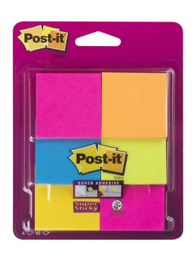 Karteczki samoprzylepne POST-IT® Super Sticky (6916S-YPOB), 47,6x47,6mm, 6x45 kart., mix kolorów - zdjęcie (8