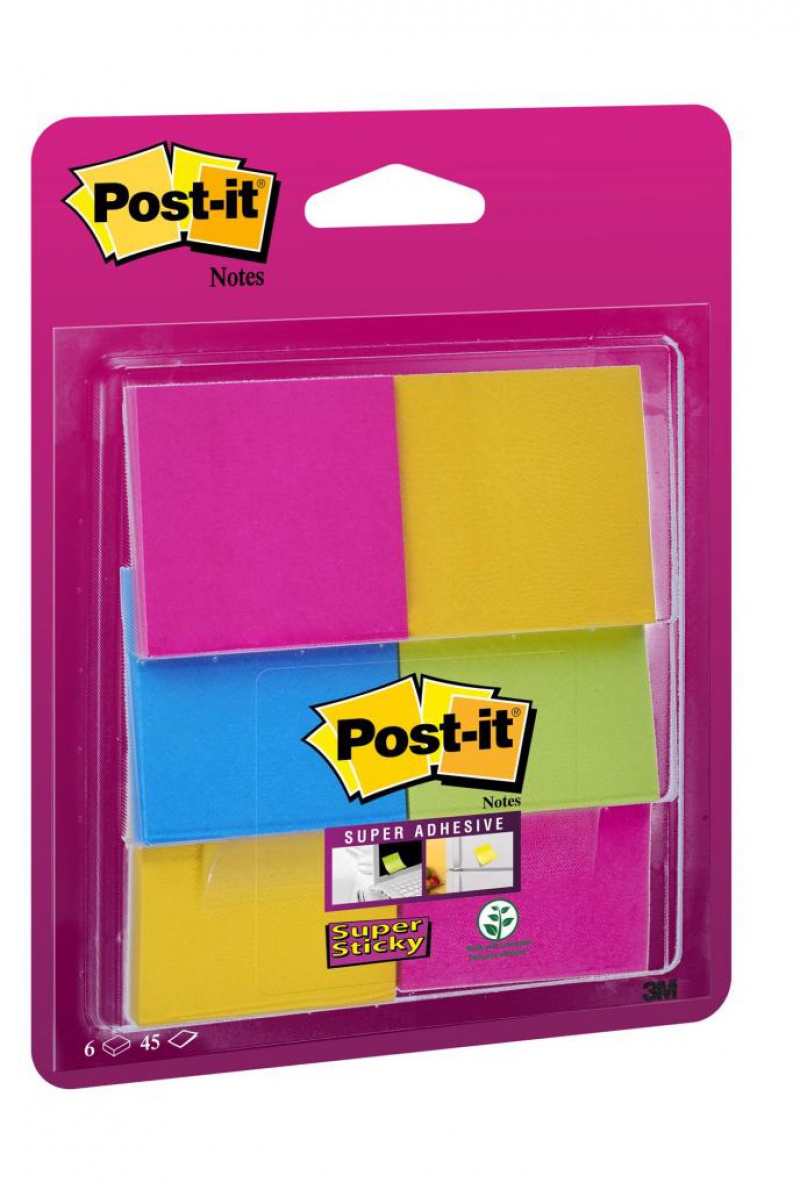 Karteczki samoprzylepne POST-IT® Super Sticky (6916S-YPOB), 47,6x47,6mm, 6x45 kart., mix kolorów - zdjęcie (7