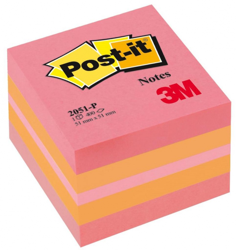 Mini Kostka samoprzylepna POST-IT® (2051P), 51x51mm, 1x400 kart., różowa - zdjęcie (6