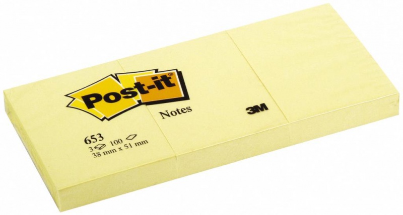 Karteczki samoprzylepne POST-IT® (653), 38x51mm, 3x100 kart., żółte - zdjęcie (7