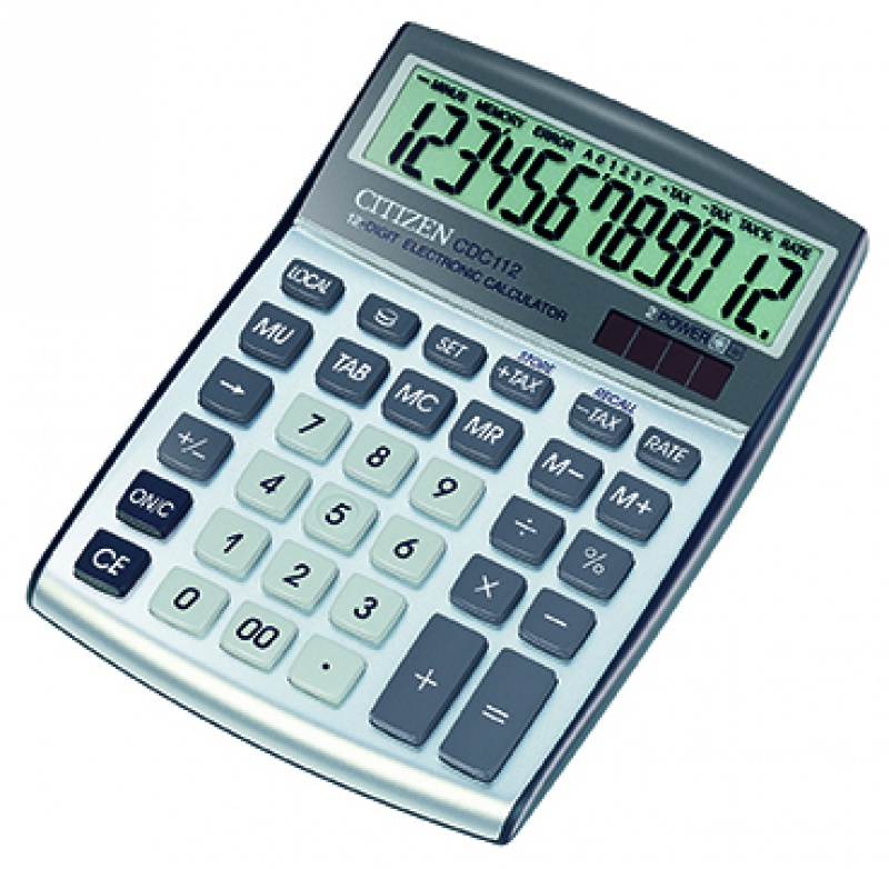Kalkulator biurowy CITIZEN CDC-112 WB, 12-cyfrowy, 174x130mm, szary