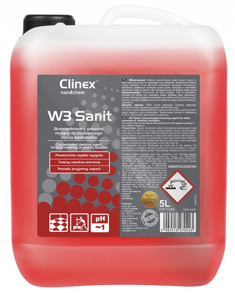 Preparat CLINEX W3 Sanit 5L, do mycia sanitariatów i łazienek