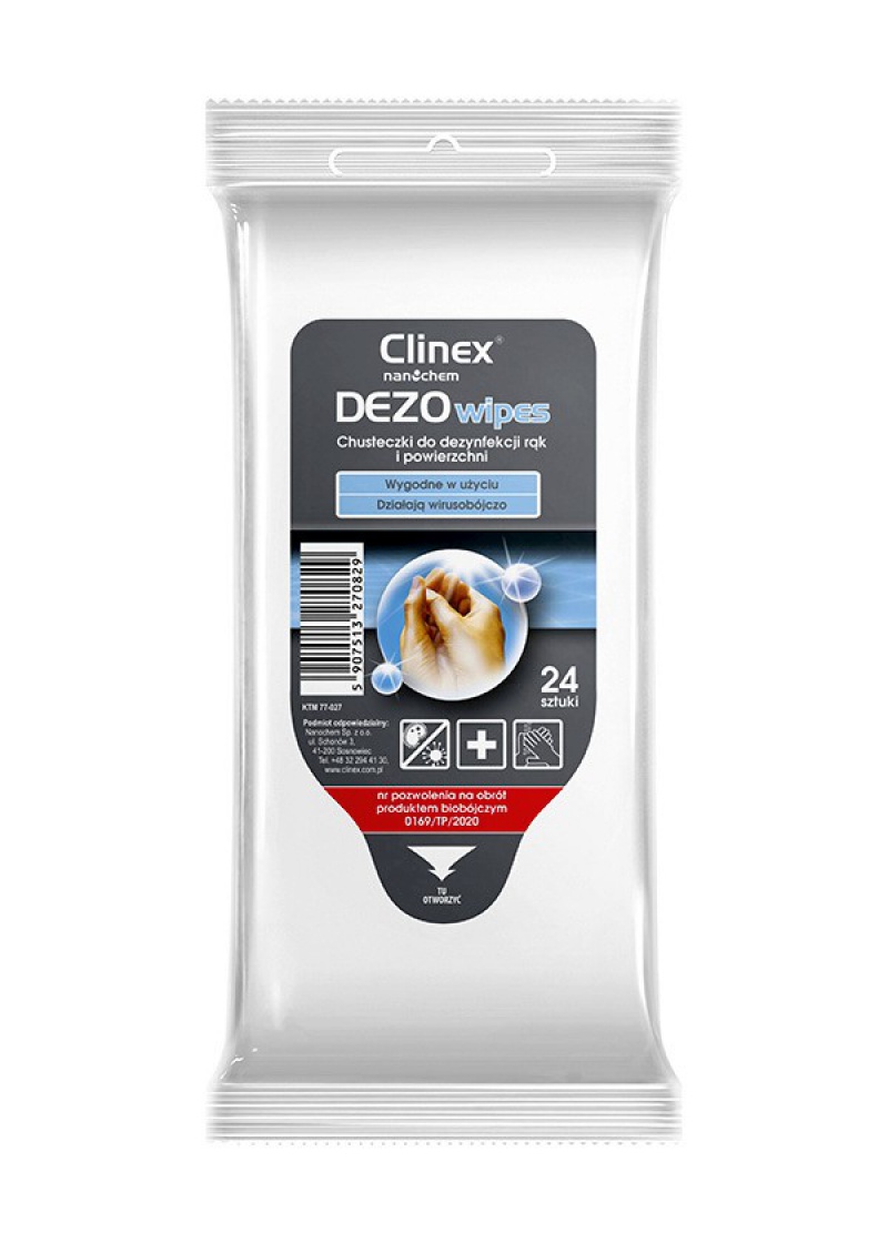 Chusteczki do dezynfekcji rąk oraz powierzchni CLINEX DezoWipes, nawilżane, 24szt