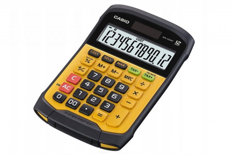 Kalkulator wodoodporny CASIO WM-320MT-S, 12-cyfrowy, 108,5x168,5mm, żółty, box