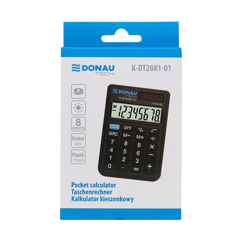Kalkulator kieszonkowy DONAU TECH, 8-cyfr. wyświetlacz, wym. 90x60x11 mm, czarny - zdjęcie (3