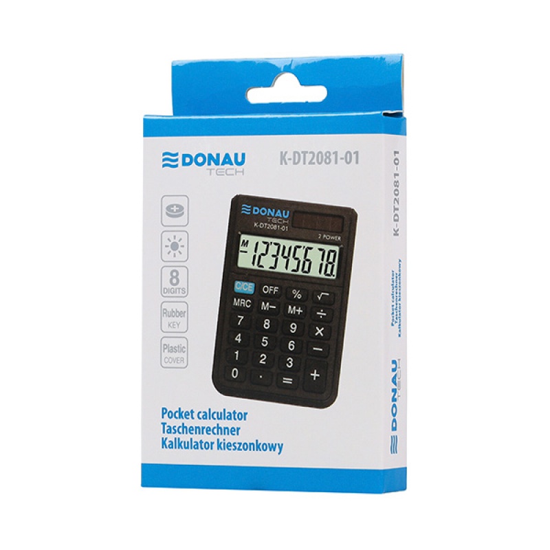 Kalkulator kieszonkowy DONAU TECH, 8-cyfr. wyświetlacz, wym. 90x60x11 mm, czarny - zdjęcie (2