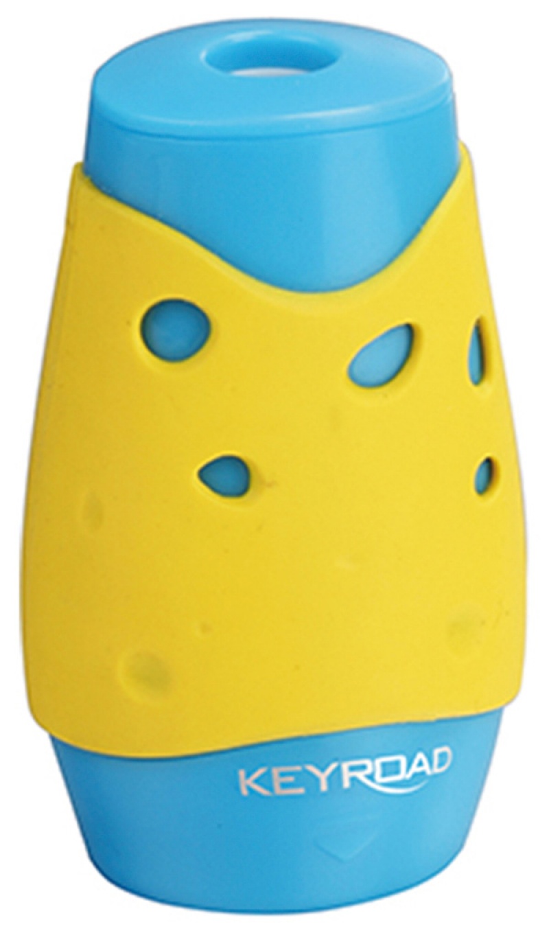 Temperówka KEYROAD Cheese, plastikowa, podwójna, z pojemnikiem, pakowane na displayu, mix kolorów