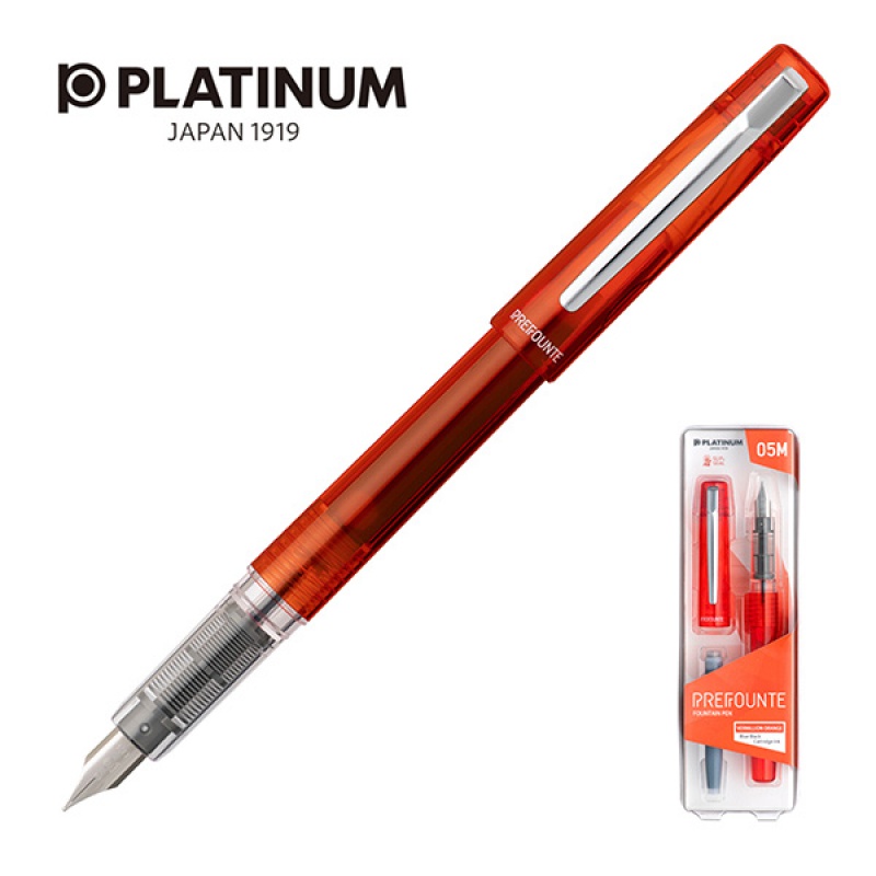 Pióro wieczne Platinum Prefounte Vermilion Orange, M, w plastikowym opakowaniu, na blistrze, pomarańczowe - zdjęcie (5