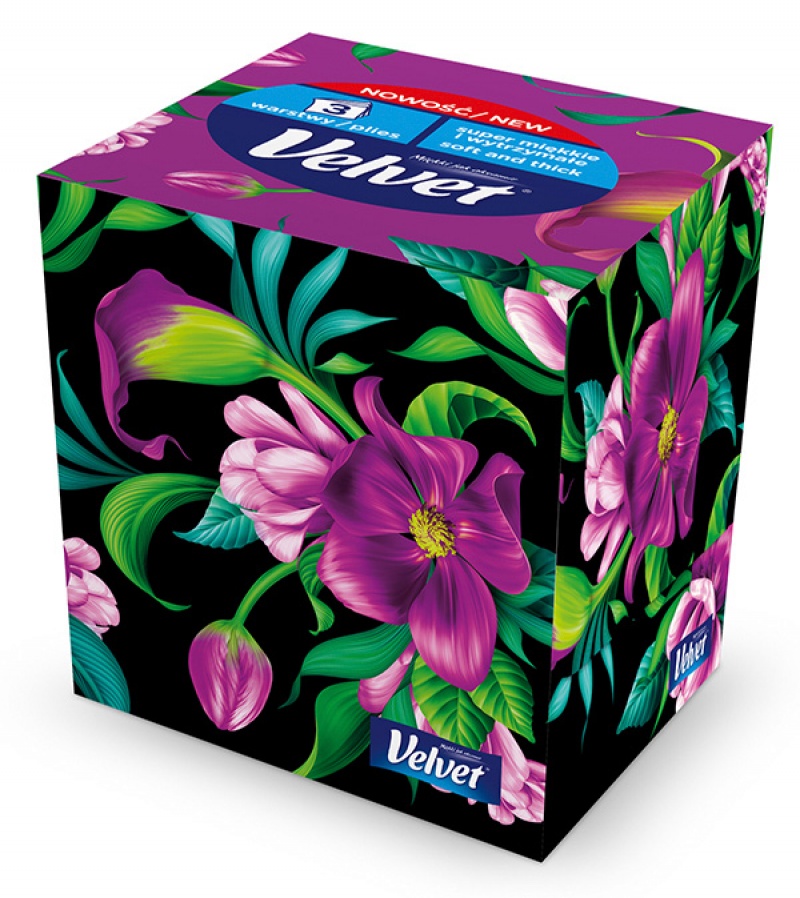 Chusteczki kosmetyczne celulozowe VELVET Cube Style, 3-warstwowe, 56 listków, biały - zdjęcie (3