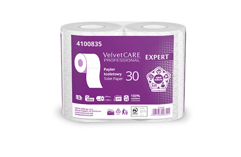 Papier toaletowy celulozowy VELVET Expert, 3-warstwowy, 270 listków, 4szt., biały - zdjęcie (2